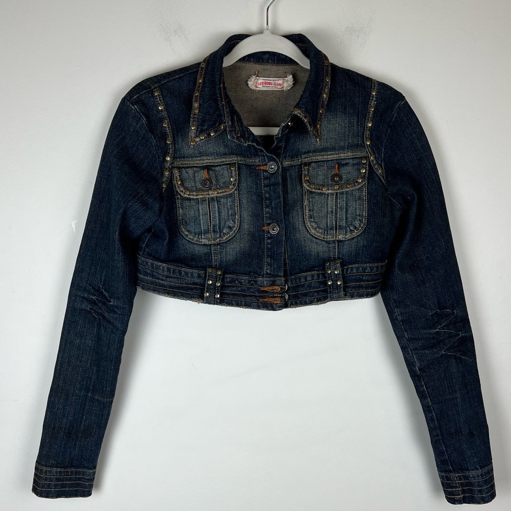 Vintage | Leo Roma 90s Grunge Studded Ultra Cropped Denim Bolero Jacket | M